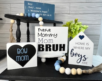 Boy Mom Tiered Tray Decor: Mother's Day Shelf Signs & Garland