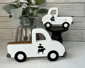 Rustic Farmhouse Truck Tier Tray Decor: White Distressed Wood