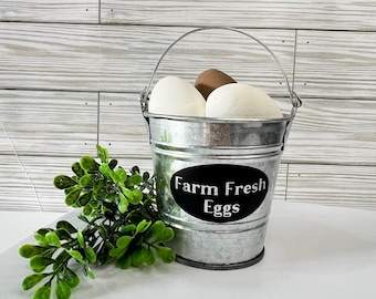 Farm Fresh Eggs Mini Bucket: Rustic Tiered Tray Decor