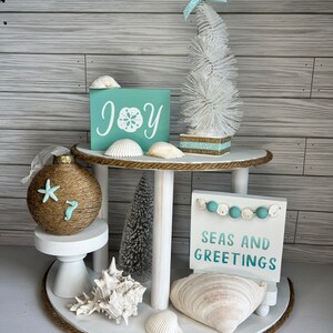 Coastal Christmas Tiered Tray Decor: Beachy Seas and Greetings Sign image 10