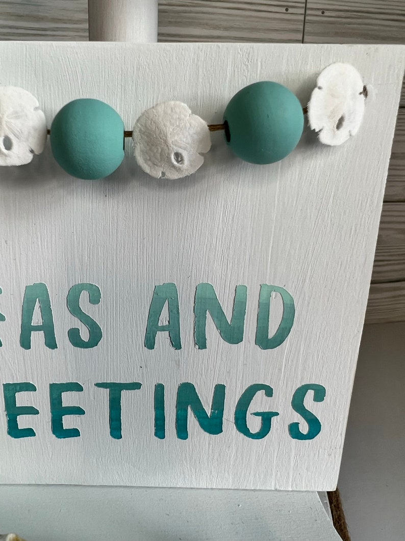 Coastal Christmas Tiered Tray Decor: Beachy Seas and Greetings Sign image 3