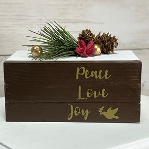 Christmas Mini Book Stack: Peace Love Joy Tiered Tray Decor