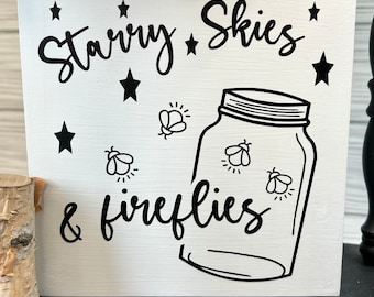 Starry Skies Fireflies Sign: Rustic Tiered Tray Decor
