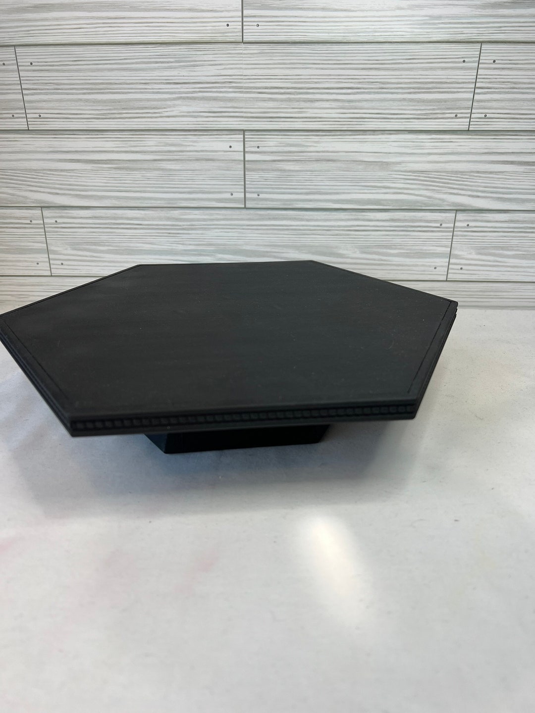 Counter Riser Round Xl Black Hexagon Wooden Counter Riser With Decorative Edge - Etsy