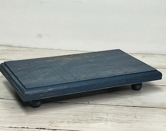 Rustic Navy Wood Tray: Farmhouse Countertop Organizer
