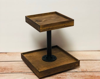 Provincial Stain Farmhouse Two Tier Tray: Rustic Square Tray