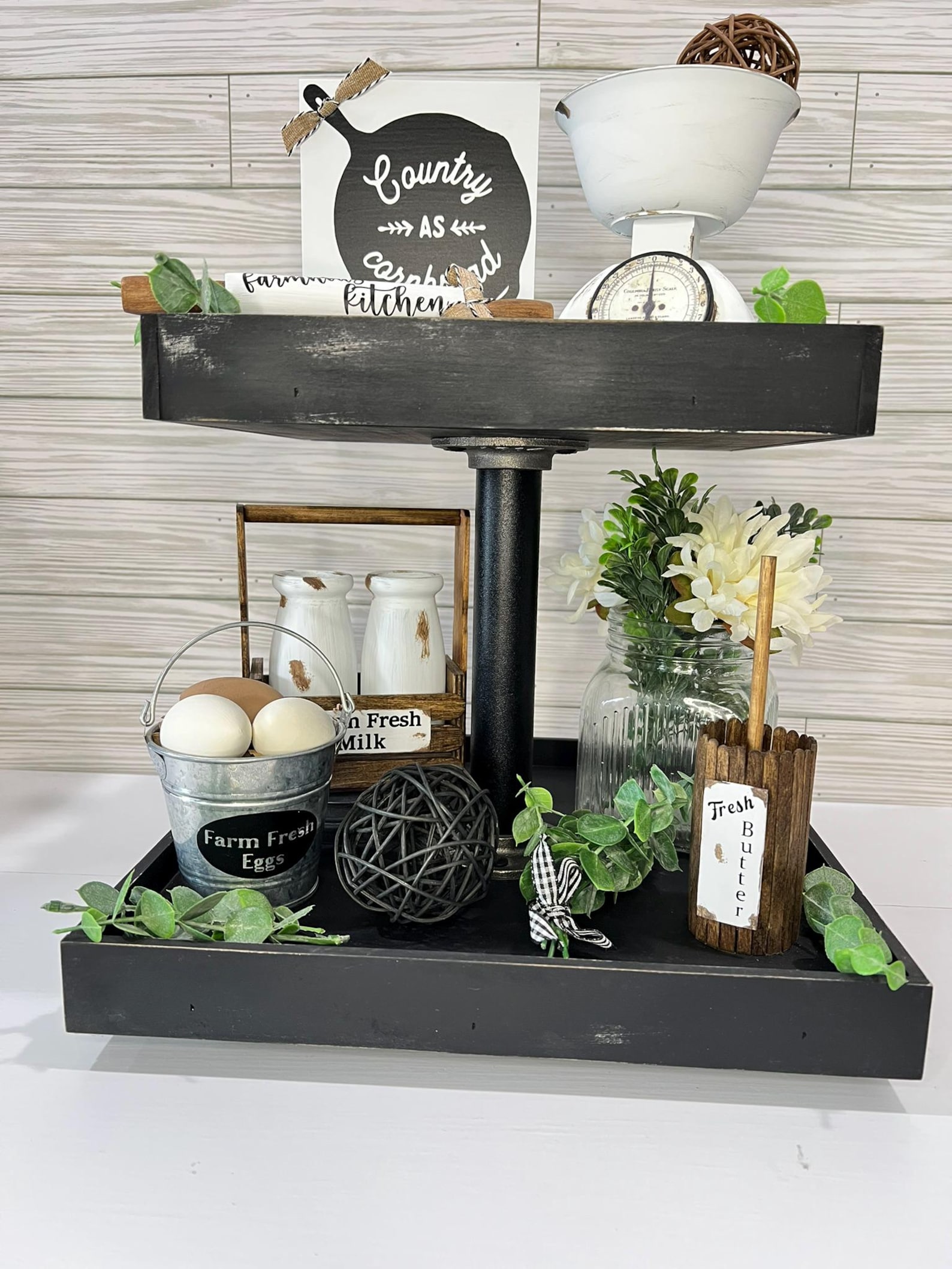 Farmhouse Kitchen Tiered Tray Decor Bundle, Rustic Miniature Set - Etsy