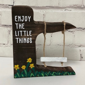 Tree Swing Tiered Tray Decor: &quot;Enjoy The Little Things&quot; Sign