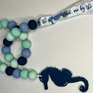 Seahorse Wood Beaded Garland With Tassel, Beach Beaded Garland, Meet Me By The Sea, Beach House Tiered Tray Decor, Seahorse Decor, Sea Life image 9
