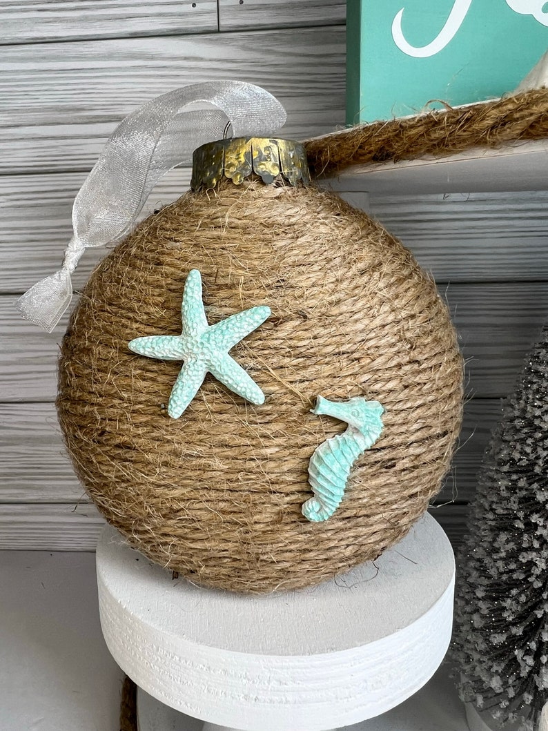 Coastal Christmas Tiered Tray Decor: Beachy Seas and Greetings Sign SEASHELL ORNAMENT