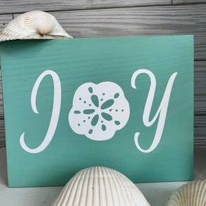 Coastal Christmas Tiered Tray Decor: Beachy Seas and Greetings Sign JOY SIGN