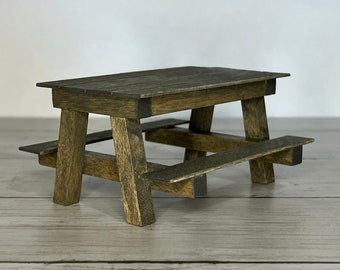 Mini Wood Picnic Table: Summer Tiered Tray Decor