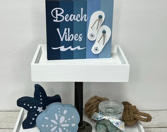Beach Tiered Tray Decor: Starfish, Sand Dollar, Sea Glass, Monkey Fist Knot
