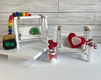Tiered Tray Decorative Sets for Mini Porch Swing- Valentine's Day and St. Patrick's Day, Tiered Tray Seasonal Decorations