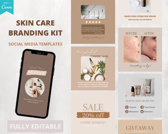 Beauty Branding Kit | Skin Care Brand Social Media Templates | Editable on Canva | Instant Download | Skin Care Business | Beauty Spa