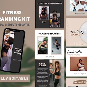 20 Fitness Instagram Templates | Fitness Branding Kit | Personal Trainer Instagram Posts | Coach Training Templates | Fully Editable Canva