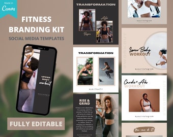 20 Fitness Instagram-sjablonen | Fitness-brandingkit | Persoonlijke trainer Instagram-berichten | Coachtrainingsjablonen | Volledig bewerkbare Canva