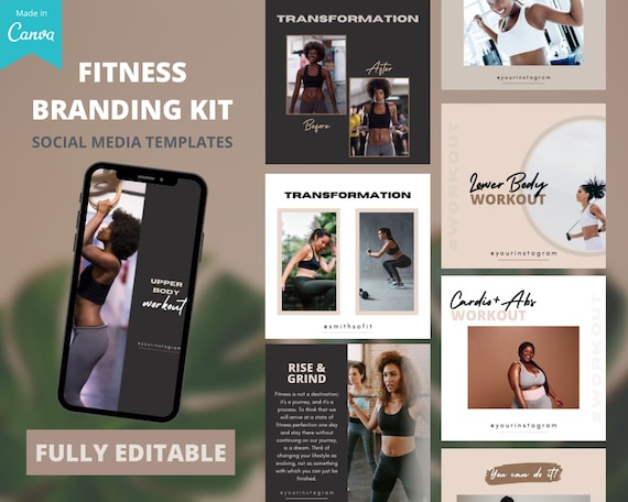 20 Fitness Instagram Templates | Fitness Branding Kit | Personal Trainer Instagram Posts | Coach Training Templates | Fully Editable Canva