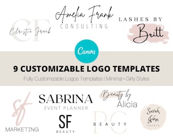 Premade Logo Designs Pack | Fully Customizable | Minimal & Girly Style Branding | Canva