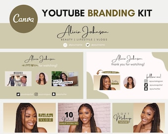 YouTube Channel Branding Kit | Editable Canva Template | YouTube Banner, End Card, Video Thumbnail Templates | Olive Green Branding