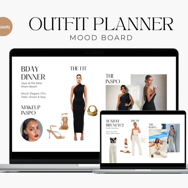 OUTFIT PLANNER | Digital Mood Board Template | Inspiration Board | Canva INSTANT Download | Outfit Organization | Birthday, Trips, Etc.