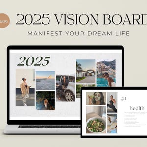 Tablero de visión 2025 + Planificador de objetivos / Plantilla de tablero de estado de ánimo digital / Tablero de inspiración / Tablero de manifestación / Canva DESCARGA INMEDIATA