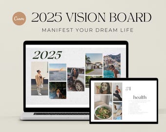2025 Vision Board + Goal Planner | Digital Mood Board Template | Inspiration Board | Manifestation Board | Canva INSTANT DOWNLOAD