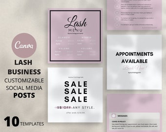Beauty Branding Kit | Lash Business Instagram Templates | Editable on Canva | Logo - Price List - Sale & More | Templates for Lash Techs