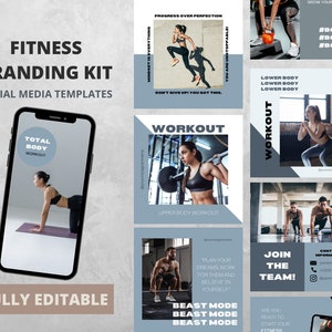 20 Fitness Instagram Templates | Fitness Branding Kit | Personal Trainer Instagram Posts | Coach Training Templates | Fully Editable Canva