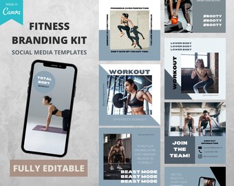 20 Fitness Instagram-sjablonen | Fitness-brandingkit | Persoonlijke trainer Instagram-berichten | Coachtrainingsjablonen | Volledig bewerkbare Canva