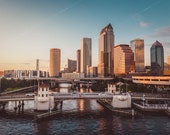 Downtown Tampa with Bridge at Sunset