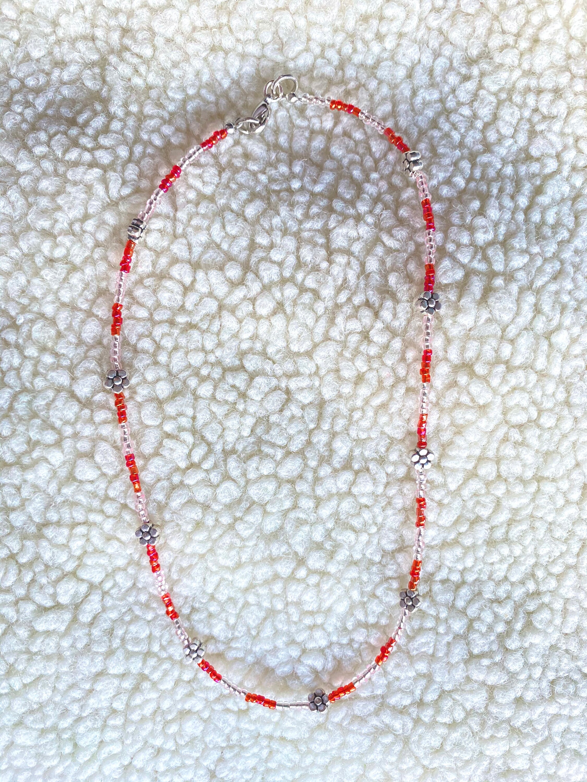 Flower Seed Bead Necklace Choker Etsy