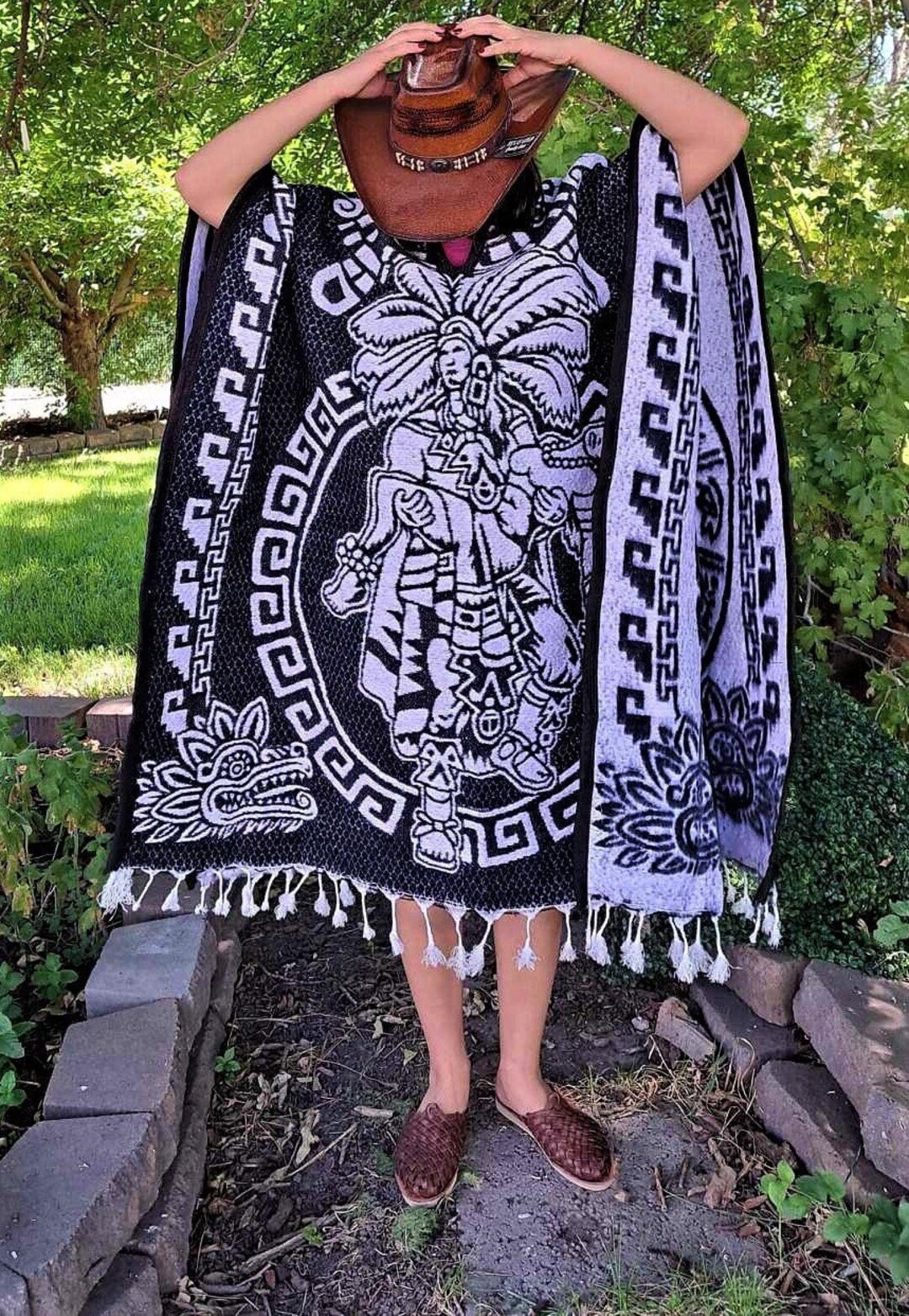 Aztec Rug Poncho Handmade Aztec Calendar Mexican Poncho - Etsy