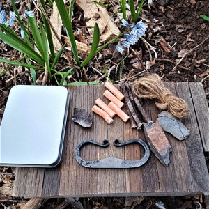 Large Hand Forged Flint & Steel Fire Staring Kit