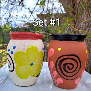 Decorative  Handcrafted Mexican Cantarito 13 OZ- Set of 2 Pcs