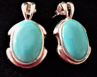 Sterling Silver Post Earrings With Oval Turquoise