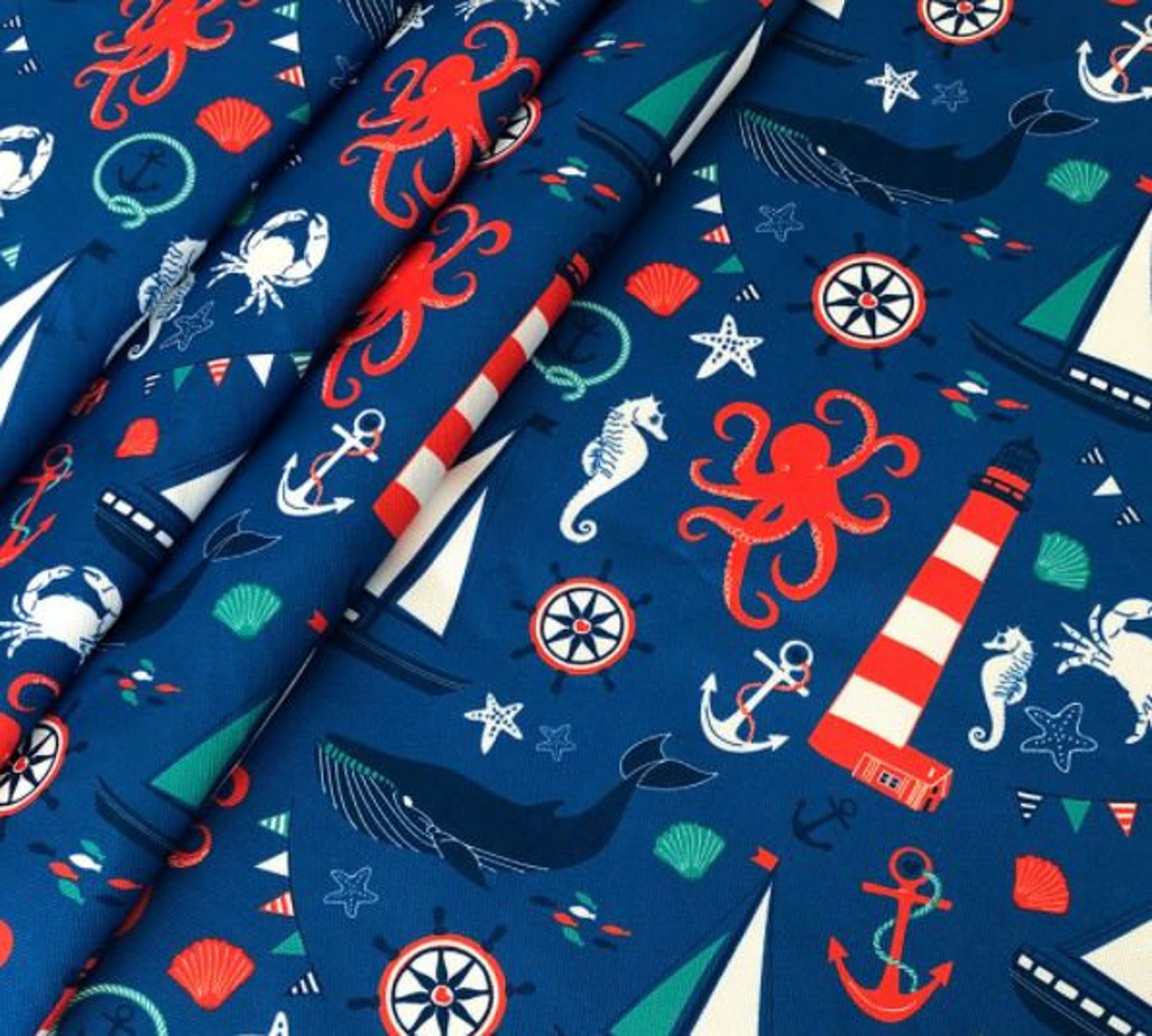 Sea Theme Fabric Fabric for Babyboy Ship and Fish Fabric Etsy