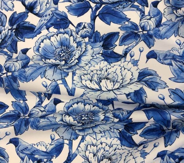 Blue Floral Fabric Yard Upholstery Fabric Blue and White Etsy