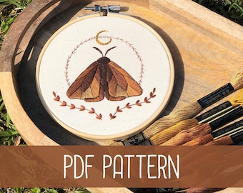 Moon Moth Embroidery Pattern | Downloadable PDF Pattern | Beginner Friendly