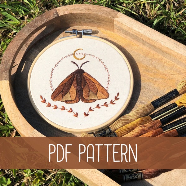 Moon Moth Embroidery Pattern | Downloadable PDF Pattern | Beginner Friendly