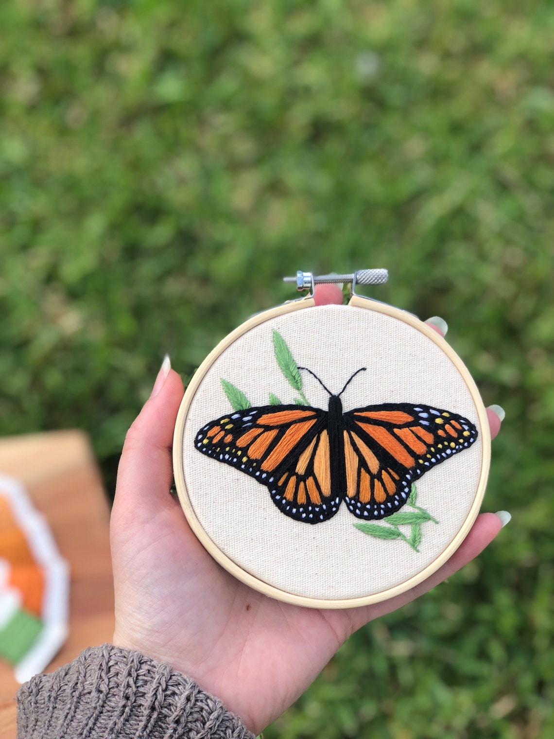 Pillow cover embroidery - Monarch butterfly