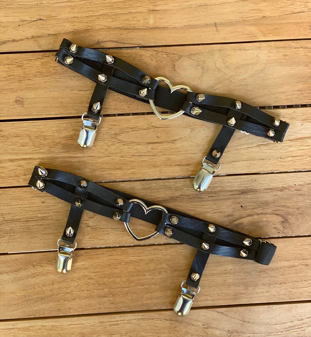 Heart Shaped Vegan Leather Thigh Garter Adjustable Harness Garter ...