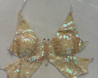 Top halter con lentejuelas y mariposas Y2K – Top corto de hadas sin espalda