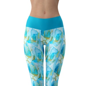 Sea Jewel Green Blue Yoga Leggings | Ocean Inspired Leggings | Yoga Pants | Workout Leggings | Fitness Leggings | Fun Leggings | Gym