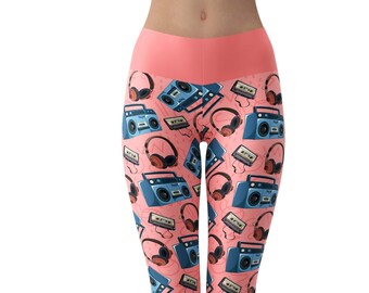 Boombox Music Yoga Leggings | High Waist Leggings | Printed Leggings | Retro | Fun Leggings | Workout Leggings | Music Clothing | Gym