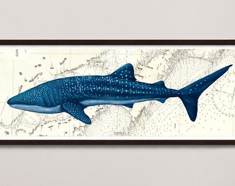 Whale Shark Print/ Wall Art (Custom Map)