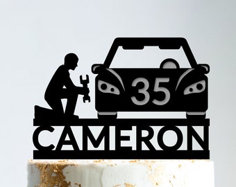 Adorno para tarta de cumpleaños de mecánico, adorno para regalo de mecánico de automóviles, adorno para mecánico de automóviles personalizado, adorno para tarta de mecánico personalizado, adorno para mecánico, b203