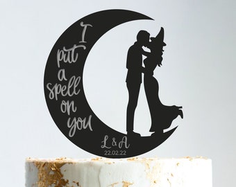 Moon cake topper wedding,I put a spell on you cake topper,mr and mrs moon cake topper,moon bride and groom topper,halloween cake topper,b220