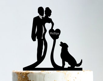 Golden retriever cake topper,wedding cake topper with golden retriver,dog wedding cake topper,mr mrs cake topper for wedding with dog,b214