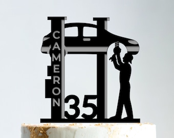 Adorno personalizado para pastel con temática de mecánico, decoración para fiesta de cumpleaños de reparación de automóviles, B202